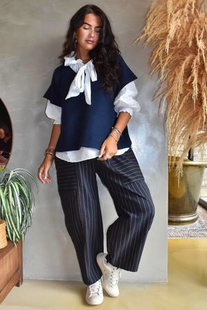 Burlington Stretch Button Pocket Barrel Pant Navy